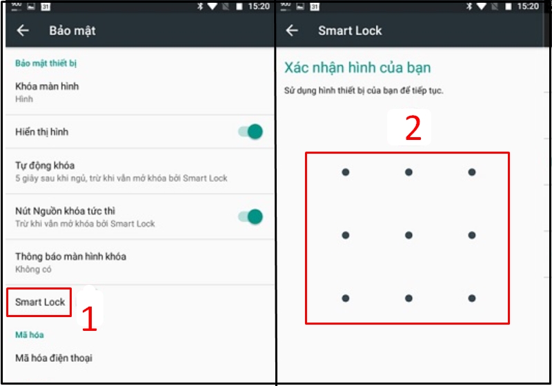 Chọn Smart Lock v&agrave; chọn X&aacute;c nhận mật khẩu